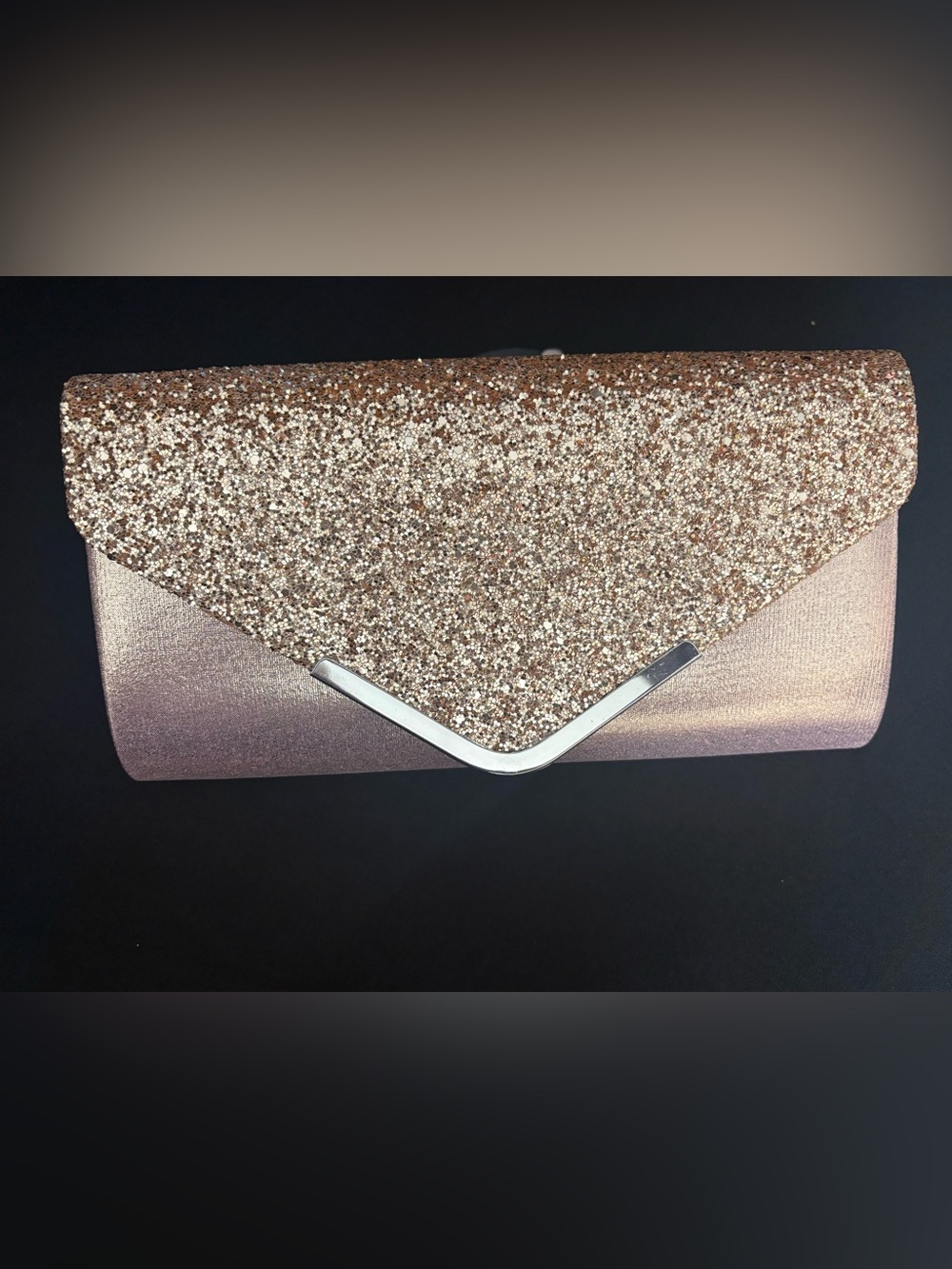 Sparkle V-Trim Card & Key Holder Clutch – Rose Gold